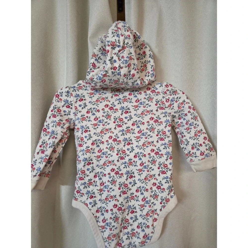 OshKosh B'gosh Baby Girls Cream Floral Hooded Henley Bodysuit 9M